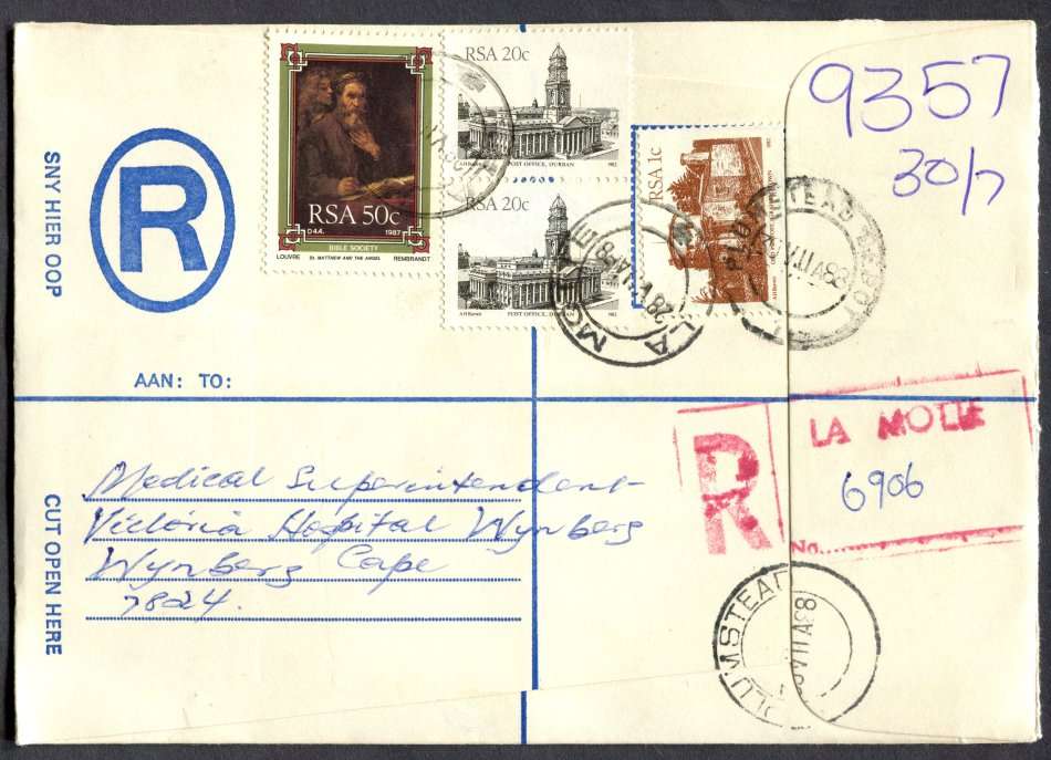 Republic of South Africa RSA Cover Registered At La Motte Post